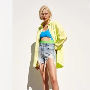 Zara neon yellow casual oversized button up coastal cowgirl layering baggy med